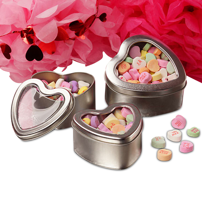 Metal Heart Shape Window Tin Box with handle and lock