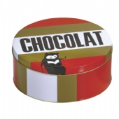 round chocolate tin box