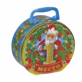 round chocolate tin box with handle