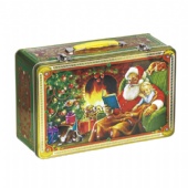 big rectangular tea tin box with handle and lock