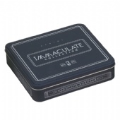 black rectangular tea tin box with stepped lid