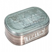 oval tea metal tin box with map embossing