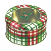 round biscuit tin box with window lid