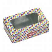 biscuit rectangular tin box with clear window