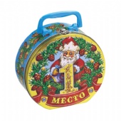 Round christmas tin box with handle