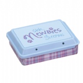 rectangular tin box with sliding plastic lid