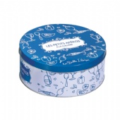 round promotional tin box