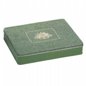 green rectangular candy tin box