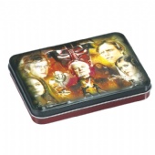 embossed candy tin box with hinged lid