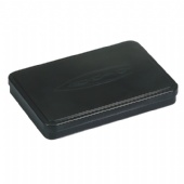 black rectangular candy tin box with step lid