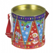 drum shaped christmas candy tin box with sling