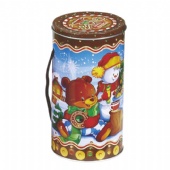 Christmas round candy tin with handle