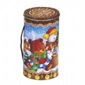 Christmas round candy tin with sling handle