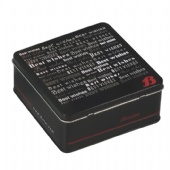 black square candy tin box with hinged lid