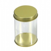 round candy tin box with clear side