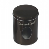 round candy tin box with window