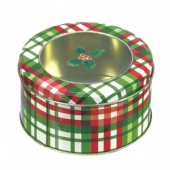 round Christmas Tin Box with winow Lid