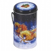 Round Christmas Tin Box with handle