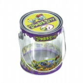 lever lid Christmas candy tin with clear side and handle