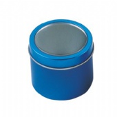 seamless round Christmas candy tin with window