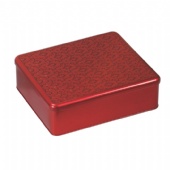 red rectangular candy tin with flower embossing