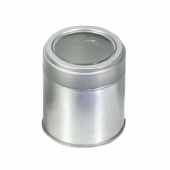 Round tin box with window lid