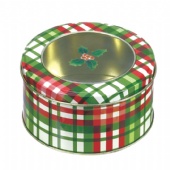 round tin box with transparent window lid