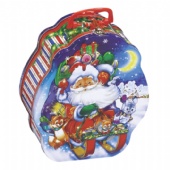 Santa Claus shaped handle biscuit tin box