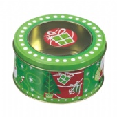 round gift tin packing box with window lid