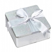 lase printed Square Tin Box with Ribbon Flower