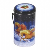 round popcorn tin box with handle